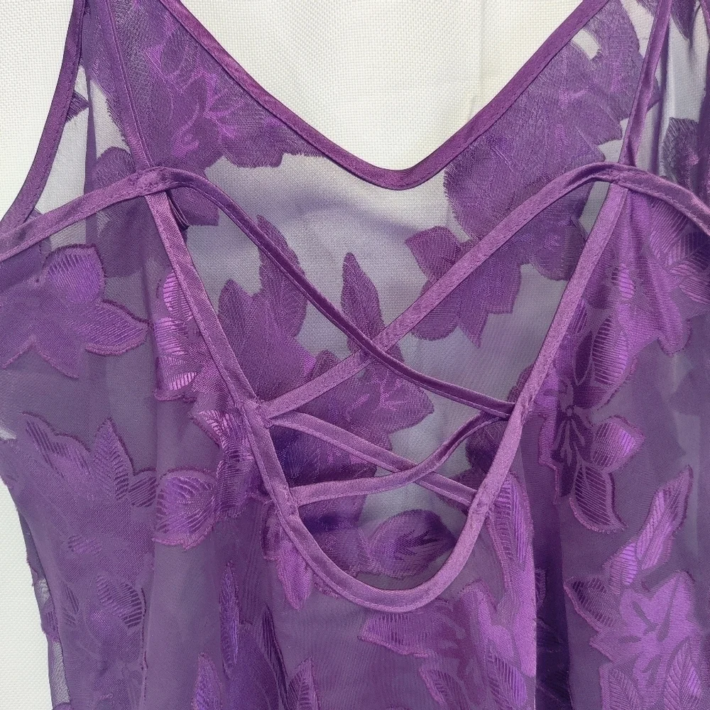 Grape Purple Sheer Slip Dress Cover Up Negligee Women's Sz Med Spaghetti Straps